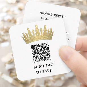 Gouden Quinceañera Kroon Scan Me QR RSVP Chic Mode Informatiekaartje