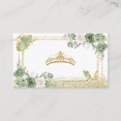 Gouden Quinceañera Sage Groene Kroon Vlinder Detai Informatiekaartje (Achterkant)