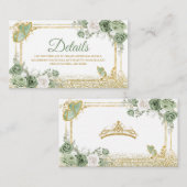 Gouden Quinceañera Sage Groene Kroon Vlinder Detai Informatiekaartje (Voorkant / Achterkant)