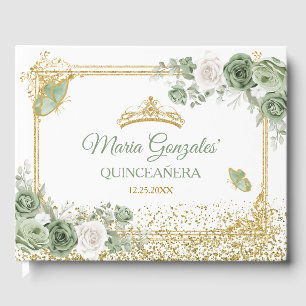 Gouden Quinceañera Sage Groene Kroonvlinder Gastenboek