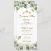 Gouden Quinceañera Sage Groene Kroonvlinder Menu (Voorkant / Achterkant)