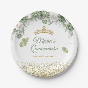 Gouden Quinceañera Sage Groene Kroonvlinder Papieren Bordje