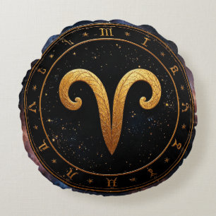 Gouden Ram Dierenriem Wiel Symbool Rond Kussen