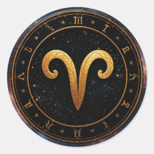 Gouden Ram Dierenriem Wiel Symbool Ronde Sticker