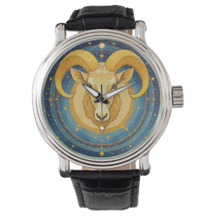 Gouden Ram Zodiac Schild Horloge