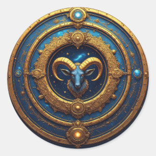 Gouden Ram Zodiac Schild Ronde Sticker
