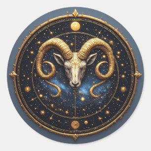 Gouden Ram Zodiac Schild Ronde Sticker