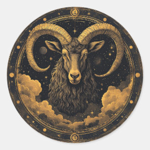 Gouden Ram Zodiac Schild Ronde Sticker
