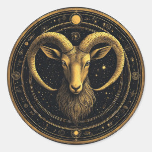 Gouden Ram Zodiac Schild Ronde Sticker