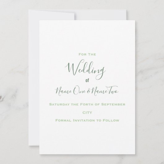 Gouden rand bladgroen save the date card (Achterkant)