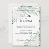 Gouden Rand Bloemen Groen Bruiloft Uitnodiging (Voorkant)