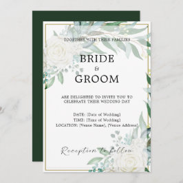 Gouden Rand Bloemen Groen Bruiloft Uitnodiging