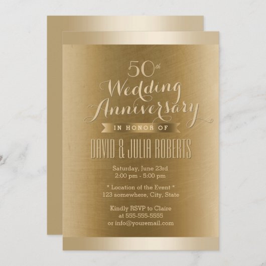 Gouden rand bronzen textuur trouwjubileum kaart (Voorkant / Achterkant)