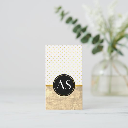 Gouden rand en polka stippen / Klassiek monogram Visitekaartje (Staand voorkant)