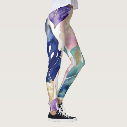 Gouden rand tropische bladeren in levendige harmon leggings (Rechts)