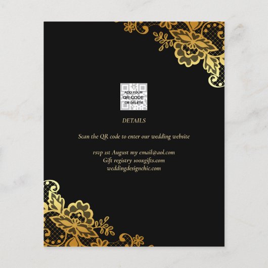 GOUDEN RAND Zwarte All-in1 Trouwkaart Save the Dat Flyer (Achterkant)