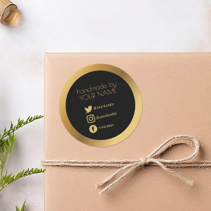 Gouden rand, zwarte bedank-verpakking ronde sticker