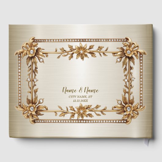 Gouden Rechthoek Dimond Flowers Shiny Elegant Gastenboek (Achterkant)