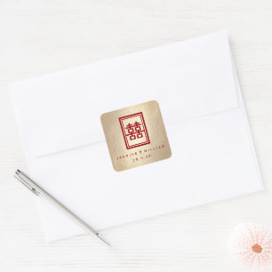 Gouden Rechthoek Dubbel Geluk Chinees Huwelijk Vierkante Sticker