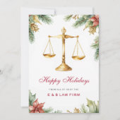 Gouden Rechtvaardigheidsschaal Pijnboom Hulst Kers Feestdagenkaart (Voorkant)