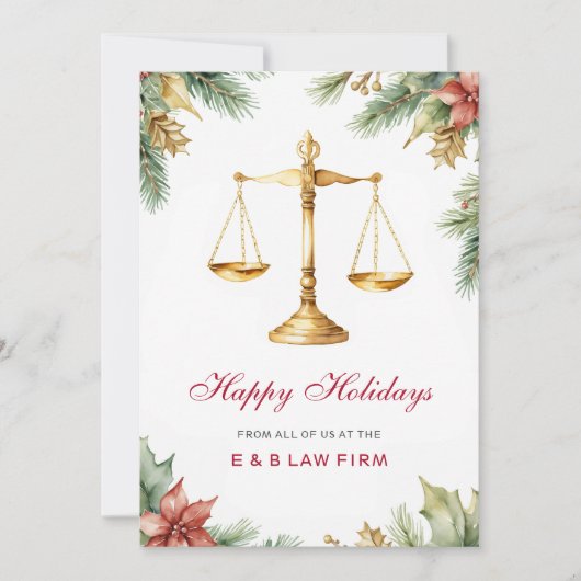 Gouden Rechtvaardigheidsschaal Pijnboom Hulst Kers Feestdagenkaart (Voorkant)