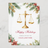 Gouden Rechtvaardigheidsschaal Pijnboom Hulst Kers Feestdagenkaart (Voorkant / Achterkant)