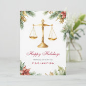 Gouden Rechtvaardigheidsschaal Pijnboom Hulst Kers Feestdagenkaart (Staand voorkant)