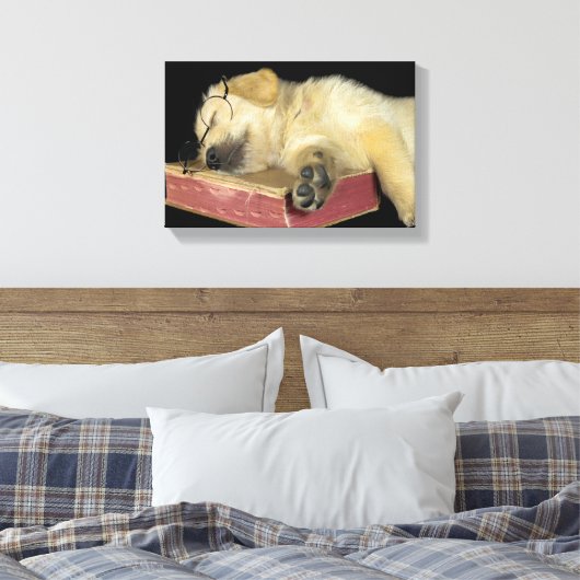 gouden rector slaapt op oud boek canvas afdruk (Insitu (Slaapkamer))