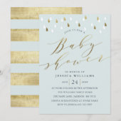 Gouden regendruppels en script baby shower nodigen kaart (Voorkant / Achterkant)