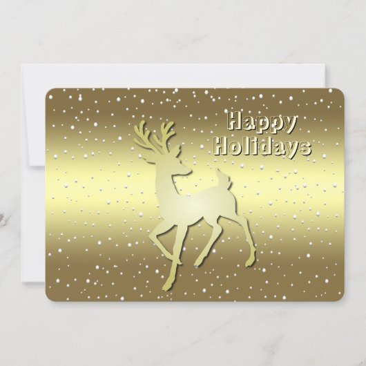 Gouden Rendier Besneeuwde Kerstkaart (Voorkant)