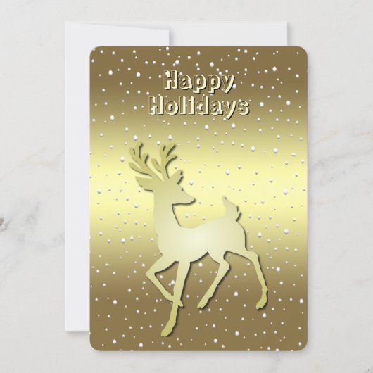Gouden Rendier Besneeuwde Kerstkaart (Voorkant)