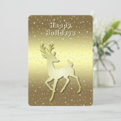 Gouden Rendier Besneeuwde Kerstkaart (Staand voorkant)
