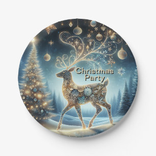 Gouden rendier Kerst Ornamenten Blauwe lucht Papieren Bordje