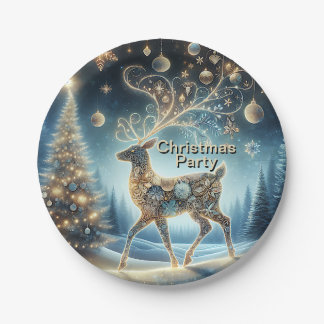 Gouden rendier Kerst Ornamenten Blauwe lucht Papieren Bordje