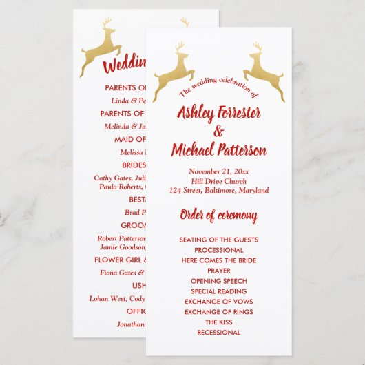Gouden rendier | Kerst | Trouwprogramma Programma (Voorkant / Achterkant)