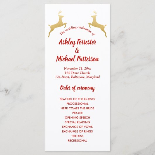 Gouden rendier | Kerst | Trouwprogramma Programma (Voorkant)