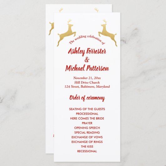 Gouden rendier | Kerstmis | Huwelijksprogramma Programma (Voorkant / Achterkant)