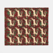 Gouden rendier op  Faux Red Green Velvet Fleece Deken (Voorkant (Horizontaal))