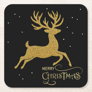 Gouden rendier op zwarte onderzetter
