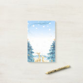 Gouden rendieren, blauwe dennenbomen post-it® notes (Op bureau)