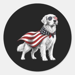 Gouden Retriever 4 juli Amerikaanse Vlag Hond Ronde Sticker
