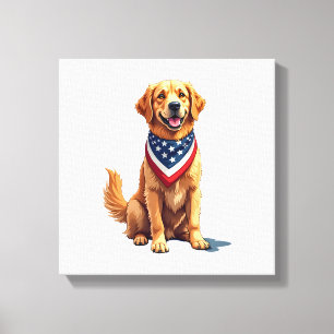 Gouden Retriever 4 juli Vintage Patriottische T-sh Canvas Afdruk