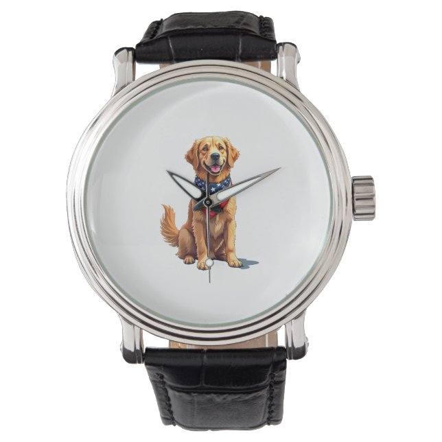 Gouden Retriever 4 juli Vintage Patriottische T-sh Horloge (Voorkant)