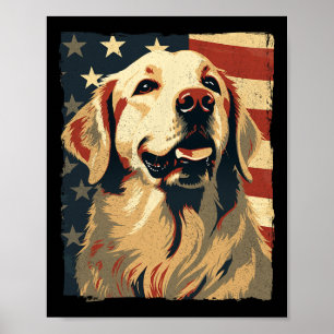 Gouden Retriever Amerikaanse Vlag 4 juli Retriev Poster