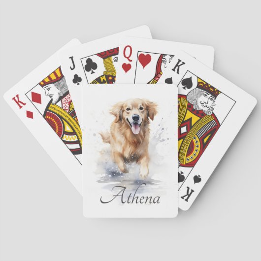 Gouden retriever aquarel aangepaste naam tekst pokerkaarten (Achterkant)