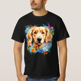 Gouden Retriever Blauwe Veldbloemen Waterverf T-shirt