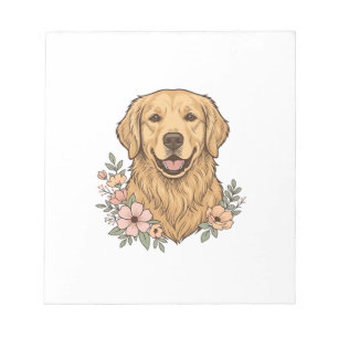 Gouden Retriever Bloemige Vintage Gravure Ontwerp_ Notitieblok