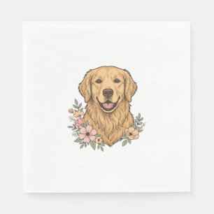 Gouden Retriever Bloemige Vintage Gravure Ontwerp_ Servet
