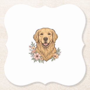 Gouden Retriever Bloemrijke Vintage Graveerstijl O Kartonnen Onderzetters