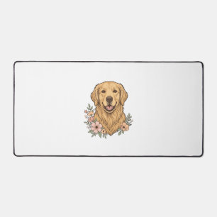 Gouden Retriever Bloemrijke Vintage Gravure Ontwer Bureaumat